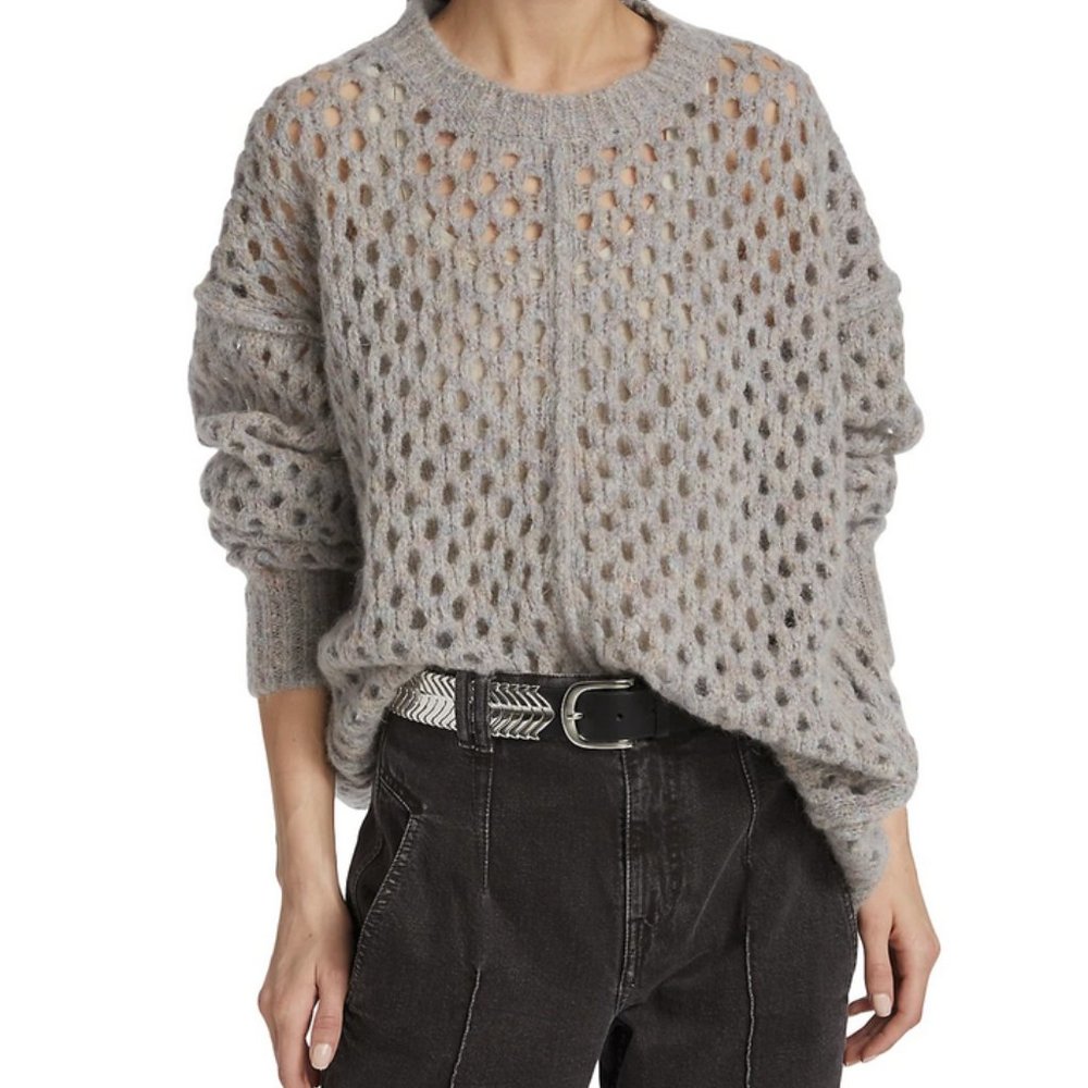 Isabel Marant Étoile's Tiana Open-Knit Crochet Style Sweater, Light Grey NWOT - Picture 2 of 7